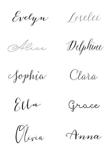 Supposedly the 10 Best Wedding Fonts! Nice Scripts! Anna In Cursive, Soft Cursive Font, Evelyn Tattoo Name, Anna Tattoo Name, Olivia Tattoo Name, Evelyn Tattoo, Best Wedding Fonts, Tattoo Font Styles, Fonts Wedding