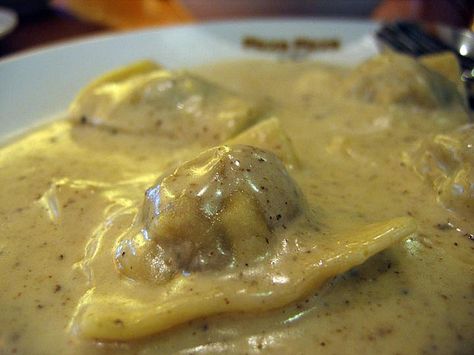 Foie Gras Ravioli in Truffle Cream Sauce....need I say more? Truffle Cream Sauce, Truffle Cream, Italy Trip Planning, Ravioli Recipe, Foie Gras, Cream Sauce, Ravioli, Truffles, Macaroni