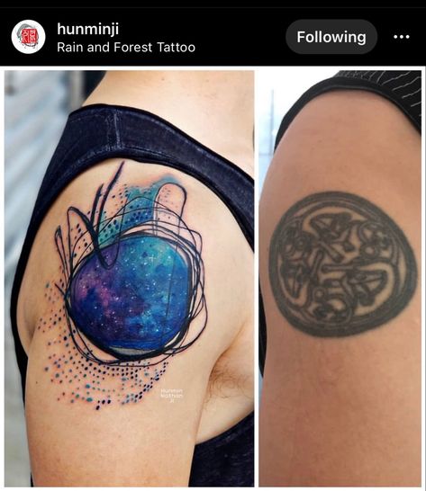 Circle Tattoo Cover Up Ideas, Watercolour Tattoo Cover Up, Cover Up Watercolor Tattoo, Yin Yang Watercolor Tattoo, Enso Circle Tattoo Watercolor, Tattoo Cover-up, Abstract Tattoo, Abstract Watercolor, Watercolor Tattoo