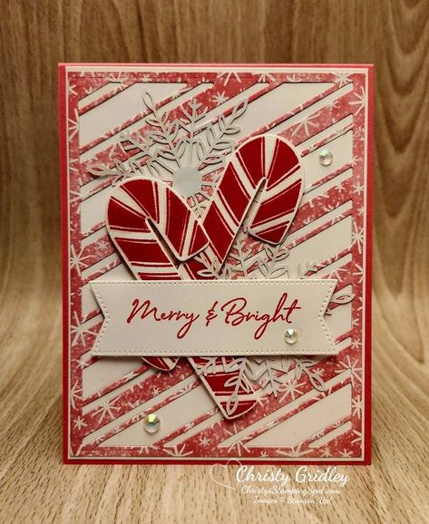 Stampin' Up! Sweet Candy Canes Bundle, the Stylish Shapes dies, the Wonderful Snowflakes, and the Celebrate Everything DSP. #SweetCandyCanes Celebrate Everything Dsp, Sweet Candy Canes, Stylish Shapes Dies, Giant Candy Cane, Candy Cane Cards, Candy Cane Crafts, Celebrate Everything, Stampin Up Christmas Cards, Candy Cards