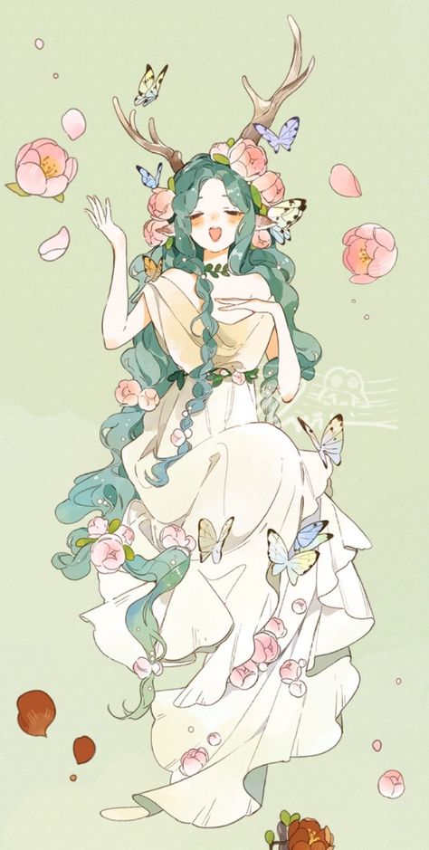 Hydrangea Character Design, Ethereal Poses Reference, Relax Pose Reference, Poofy Dress Drawing Reference, Floral Character Design, Plants As Humans, Cloth Drawing Reference, Spring Character Design, Pastel Character Design