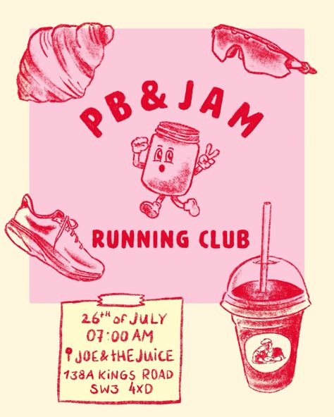 Illustration I did for @jwarnockk & @alexandrabrown__ their running club: @pbandjamrc ⭐️🫶🏻 More info and tickets on @pbandjamrc 🎀 Running London, Running Illustration, Sports Illustration, Running Posters, Run Club, Instagram Illustration, Club Poster, Running Club, Coffee Club