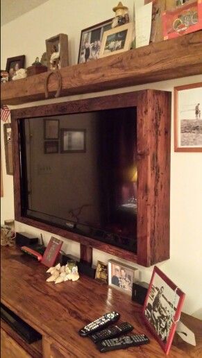 Custom Barnwood TV FRAME Wooden Frame For Tv, Bedroom Tv Cabinet, Easy Backyard Diy, Wall Mounted Tv Cabinet, Tv Wand, Tiny House Inspiration, Alfresco Area, Tv Frame, Tv In Bedroom