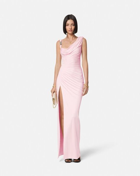 Dresses Versace, Pink Versace, Structured Gown, Pastel Pink Dress, Draped Gown, Gown Pink, Versace Pink, Drape Gowns, Designer Dresses For Women