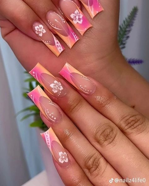 Thailand Nails Designs, Thailand Nails, Fiji Nails, Dominican Nails, Spring Nail Sets, Jamaica Nails, Long Acrylic Nail Designs, Summery Nails, Classy Acrylic Nails