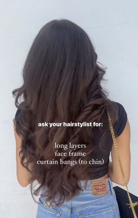 Indian Layers Haircut, Indian Haircut For Women Long Hair, Haircuts For Round Faces Long Layered With Bangs, Haircut For Long Hair With Layers Face Shapes, Indian Girl Haircut, Chin Bangs Long Hair, Long Haircut Wavy, Hairstyles For Oval Face Shape Long, Haircuts For Oval Shaped Face Long