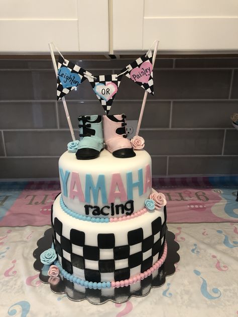 Dirt Bike Themed Gender Reveal, Gender Reveal Ideas Dirt Bike, Race Gender Reveal, Gender Reveal Ideas With Dirt Bike, Motocross Gender Reveal, Gender Reveal Motorcycle Theme, Dirtbike Gender Reveals, Race Car Gender Reveal Ideas, Motorcycle Gender Reveal Ideas