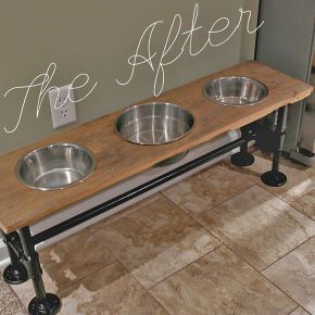 raised industrial dog feeder tutorial, diy, how to, pets animals, repurposing upcycling, woodworking projects Diy Dog Gate, Dog Food Station, Shipping Furniture, Raised Dog Feeder, Dog Feeding Station, Dog Bowl Stand, Pipe Furniture, Dog Rooms, Dog Projects