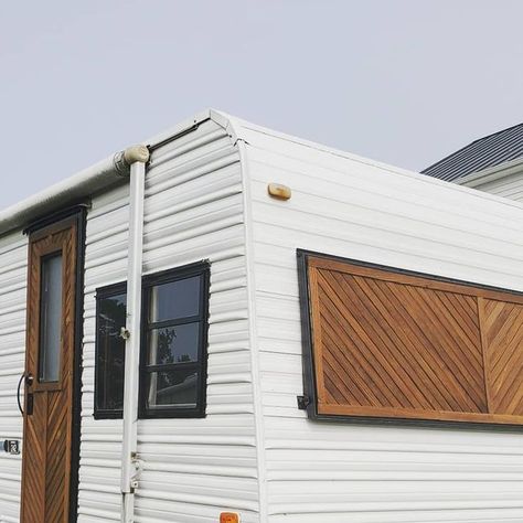 Y'all....these doors!!!😍 . . I shouldn't be surprised that @timmynice52 would do amazing carpentry work on this exterior. But I'm still… | Instagram Diy Camper Door Ideas, Rv Screen Door, Rv Decorating, Diy Exterior, Diy Camper Remodel, Rv Living Full Time, Camper Remodel, Rv Decor, Full Time Rv