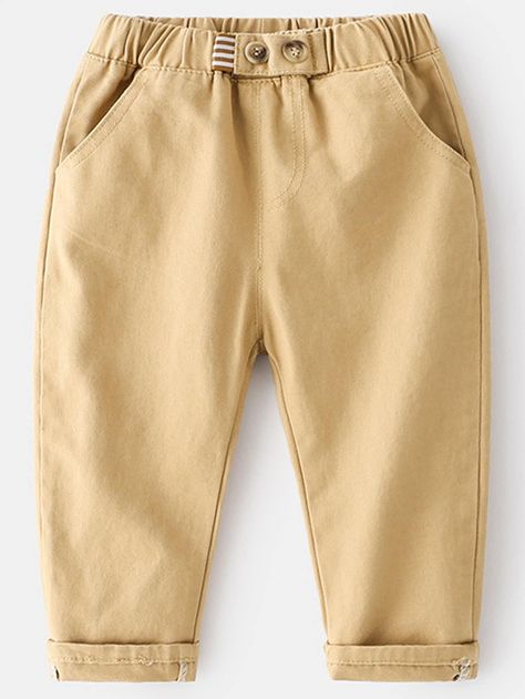 Khaki Casual   Cotton Plain Tapered/Carrot  Non-Stretch Spring/Summer/Fall Toddler Boys Clothing Basic Pants, Trousers Details, Toddler Fall, Infant Boys, Boys Bottoms, Toddler Boy Outfits, Tapered Pants, Boys Jeans, Boys Clothing