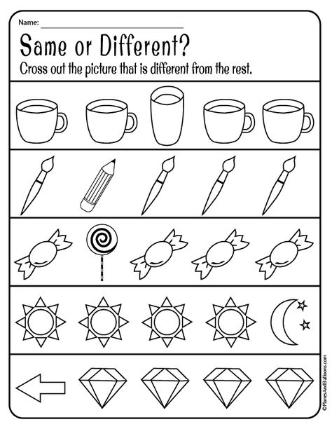 same and different worksheets More Or Less Worksheets Preschool, Teaching Same And Different Preschool, What Is Different Worksheet Activities, Preschool Same And Different Activities, Sort And Classify Preschool, Same Or Different Activities, What Comes Next Worksheets Preschool, Cross The Odd One Out Worksheet, Same And Different Worksheets Preschool