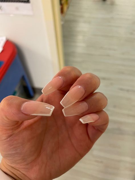 Ivory Acrylic Nails Coffin, Border French Tip Nails, White Border Nails, White Outlined Nails Coffin, Outlined Nails Coffin, Edge French Tip Nails, White Outline Nails Coffin, Coffin Outline Nails, White Edge Nails