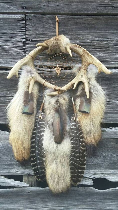 Antlers Bones Dreamcatcher Deer Antler Dream Catcher, Antler Dream Catcher, Coyote Tail, Wild Turkey Feathers, Antler Projects, Deer Antler Crafts, Antler Ideas, Deer Antler Decor, Antlers Decor