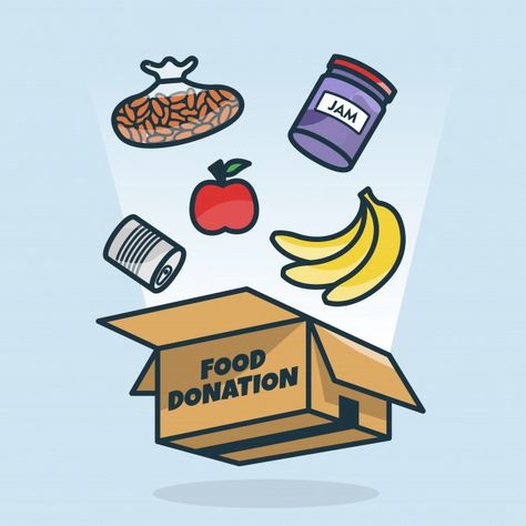 Food donation illustration design concep... | Premium Vector #Freepik #vector #food #design #cartoon #fruit Food Donation Poster Charity, Food Bank Illustration, Food Donation Illustration, Food Bank Donation Ideas, Food Donation Poster, Donation Poster Design, Donation Illustration, Food Pantry Donations, Donation Poster