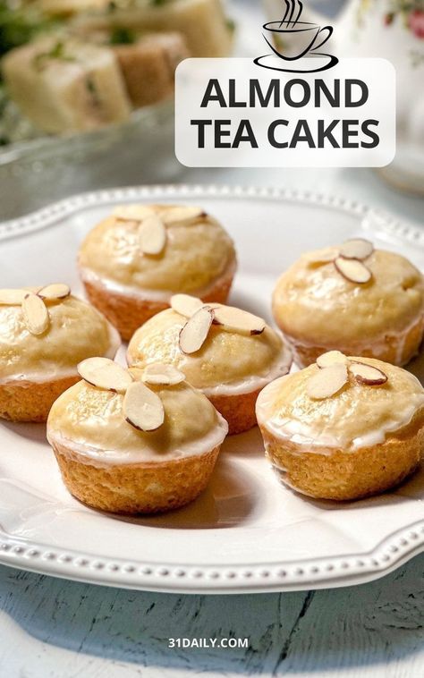 Mini Almond Cakes, High Tea Pastries, Afternoon Tea Pastries, Afternoon Tea For One, Afternoon Tea Recipes Sweet, Mini Tea Cakes, Yea Party Food, High Tea Desserts, Tea Party Sweets