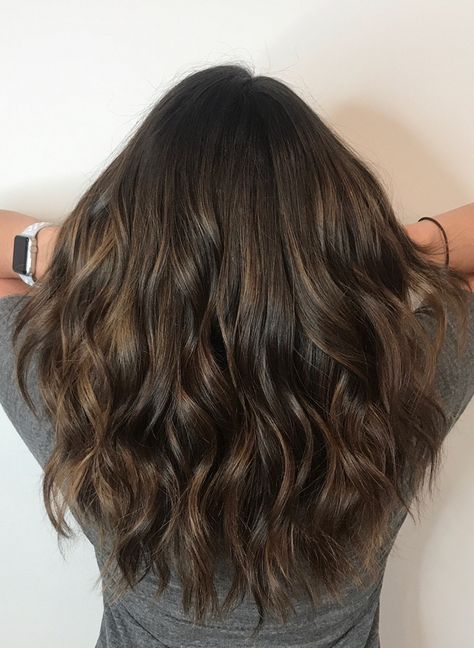 Candlelit Brunette, Subtle Highlights For Dark Hair, Highlights For Dark Hair, Natural Looking Highlights, Surfer Hair, New Template, Dark Brunette, Subtle Highlights, Dark Hair With Highlights