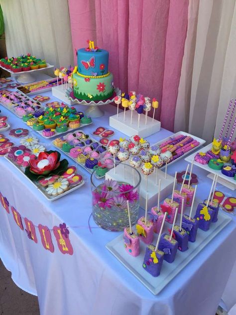 Daniella's Butterfly Garden | CatchMyParty.com Encanto Food Labels, Encanto Treats, Aaliyah Birthday, Third Birthday Girl, Encanto Birthday, Encanto Party, Baby First Birthday Cake, Birthday Snacks