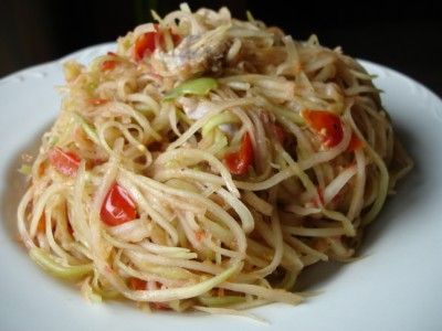 Papaya Salad Laos, Green Papaya Salad Recipe, Papaya Salad Recipe, Hmong Food, Papaya Recipes, Green Papaya Salad, Laos Food, Green Papaya, Papaya Salad