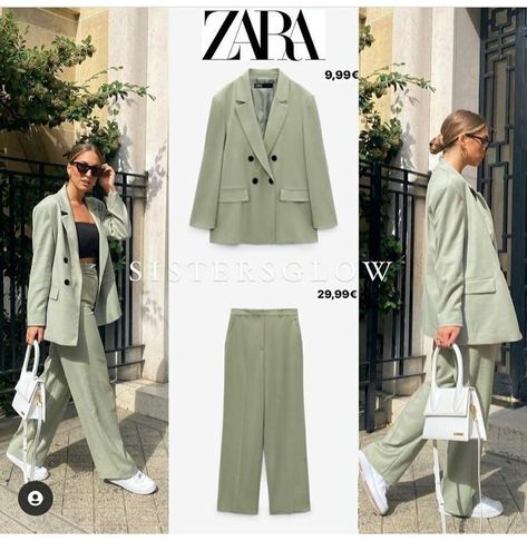 https://pin.it/3qursIF Modern Business Attire Women, Zara Outfit Ideas, Green Outfits For Women, Classy Fashion Chic, Female Clothes Outfits, Classic Outfits For Women, Zara Looks, Zara Suits, Classy Suits