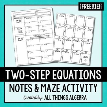 Two-Step Equations Notes & Maze Activity System Of Equations Activities, Systems Of Equations Activities, Solving Literal Equations, Equations Notes, Solving Multistep Equations, Two Step Equations, Multi Step Equations, Free Math Resources, Middle School Math Teacher