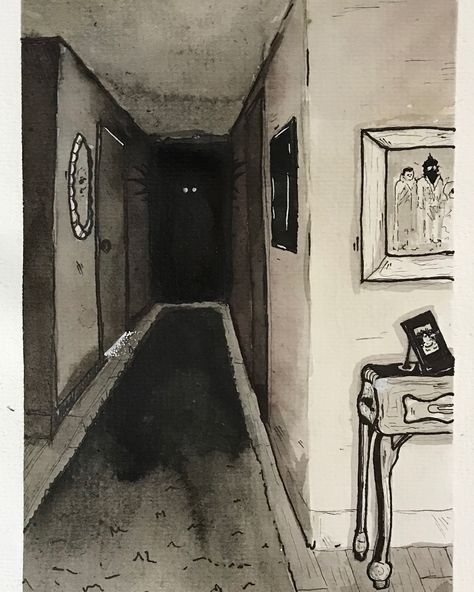 Horror Composition Drawing, Creepy Path Drawing, Scary Scenery Drawing, Scary Path Drawing, Creepy Room Drawing, Creepy Hallway Drawing, Creepy Door Drawing, Uncanny Valley Drawing, How To Draw A Door