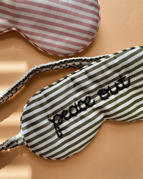 New to my @etsy shop! Striped sleep masks in olive or pink - your choice of thread color embroidered in chain stitch 🌚💤 Should we do this project for an upcoming workshop? Embroidered Eye Mask, Stripe Mask, Embroidered Mask, Mommy Time, Sleep Masks, Thread Colors, Pink And White Stripes, Personalized Initials, Style Expert