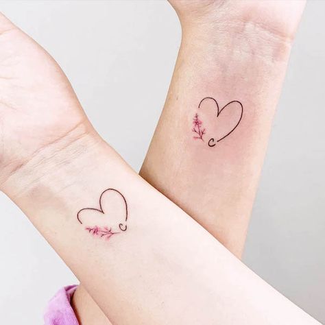 Sisters Tattoos Matching, Sister Hearts Tattoo, Tattoo For Big Sister, Small Matching Tattoo Ideas For Sisters, Sister Aunt Niece Tattoo, Sister Floral Tattoo, Matching Tattoos For Soul Sisters, Tattoo In Honor Of Siblings, Sister Bond Tattoo Ideas