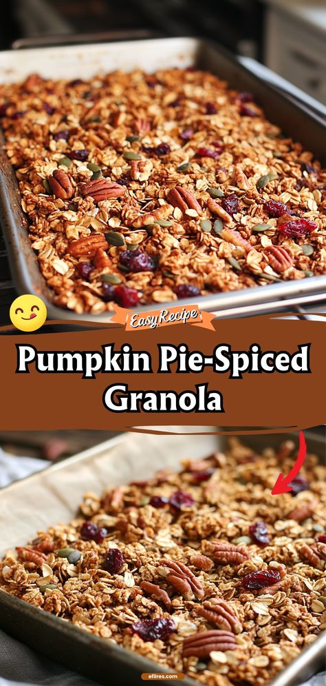 Start your morning with a crunch with this homemade pumpkin pie-spiced granola, perfect over yogurt or as a tasty snack on its own. #Granola #PumpkinSpice #HealthySnack Healthy Pumpkin Spice Granola Recipe, Pioneer Woman Pumpkin Pie Snacking Granola, Pumpkin Pie Spice Snacking Granola, Pumpkin Snacks Healthy, Pumpkin Spice Granola Recipe, Pumpkin Pie Granola, Pumpkin Granola Bars, Spiced Granola, Pumpkin Granola Recipe