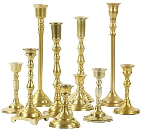 Amazon.com: Koyal Wholesale Mixed Taper Holders, Set of 10, Mismatched Candlesticks Set, Bohemian Decorative Taper Candle Set Holder for Modern Candle Centerpieces, Vintage Mantle Decor, Provincial (Gold): Home & Kitchen Modern Candle Centerpieces, Where To Buy Candles, Gold Taper Candle Holders, Gold Taper Candles, Stemmed Candle Holders, Vintage Glass Candle Holders, Antiqued Candle Holders, Antique Candle Sticks, Gold Candle Sticks