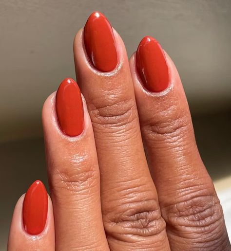 Dark Orange Nails, Orange Red Nails, Burnt Orange Nails, Red Orange Nails, Orange Nail Designs, Fall Nail Ideas, Pumpkin Nails, Red Nail, Nagel Inspo