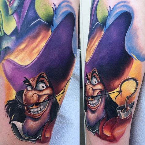 Sleeve Part Captain Hook tattoo by Audie Fulfer jr. Peter Pan Tattoo, Hook Tattoos, Disney Sleeve Tattoos, Disney Sleeve, Movie Tattoo, Wicked Tattoos, Magic Tattoo, Back Of Shoulder Tattoo, Inked Magazine