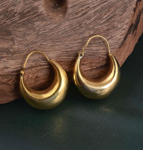 Chunky Gold Hoop Earrings Brass Earrings Handmade, Dome Earrings, Chunky Gold Hoop Earrings, Brass Hoop Earrings, Chunky Hoop Earrings, Chunky Earrings, Earrings Hoops, Chunky Jewelry, Style Minimaliste