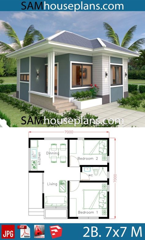 Small House Design Philippines, Affordable House Plans, Small House Layout, Two Bedroom House, Modern Small House Design, Simple House Design, House Plan Gallery, House Construction Plan, Simple House Plans