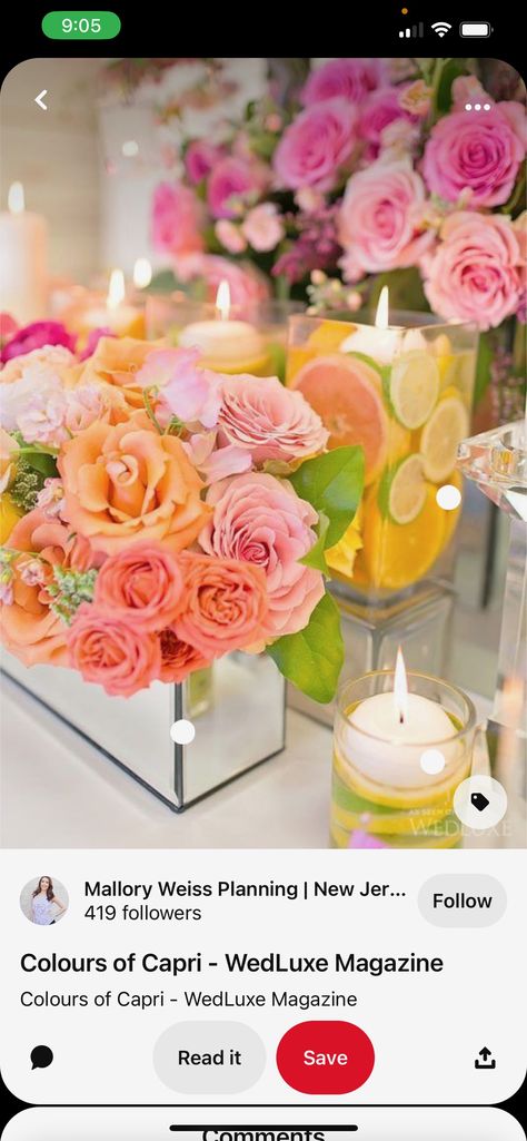 Lemonade Wedding, Centerpieces Quinceanera, Lemon Centerpieces, Pink Lemonade Party, Table Centerpieces Diy, Floating Candle Centerpieces, Citrus Wedding, Wedding Reception Centerpieces, Wedding Flower Decorations