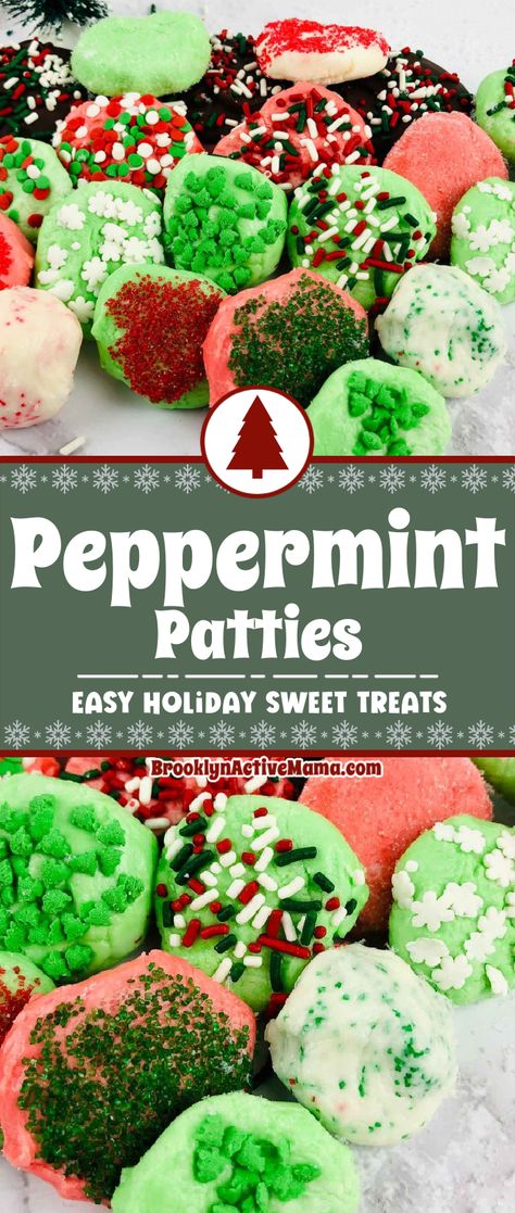 These homemade peppermint patties with a creamy peppermint center are everything you need for the holidays! It’s a great recipe for the holiday baking season! Christmas Peppermint Patties, Peppermint Patties Recipe, Peppermint Patty Recipe, Homemade Peppermint Patties, Christmas Dessert Table, Christmas Peppermint, Mama Recipe, Patties Recipe, Festive Cookies