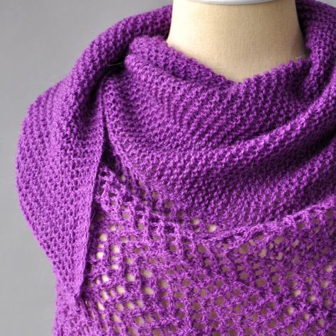 Detail closeup of purple shawl crafted in Universal Yarn Finn Knit Shawlette Pattern Free, Knitted Wraps Free Patterns, Knit Shawls And Wraps Patterns Free, Knitted Shawls Free Patterns Easy, Free Scarf Patterns, Ravelry Knitting Free, Sock Yarn Shawls, Free Knit Shawl Patterns, Comfort Shawl