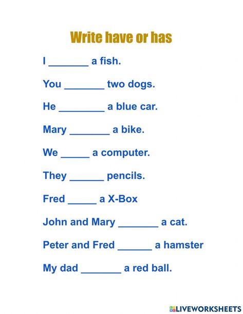 Helping Verbs Worksheet 2nd Grade, English 2nd Grade, Have Has Exercises English, Grammer Sheets For Grade 1, Use Of Has And Have For Grade 1, Has Have Had Worksheet Grade 3, English For 2nd Grade, Has Have Had Worksheet For Grade 2, Has And Have