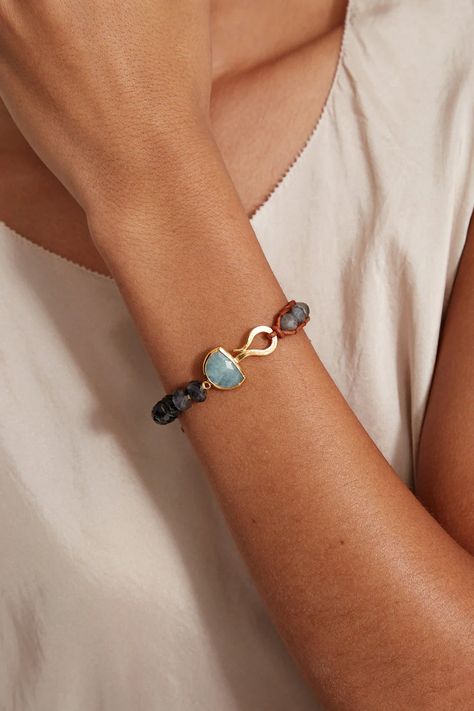 Finishing touches... Shop the Iolite Mix Luna Single Wrap Bracelet by Chan Luu. Features: 18k gold plated sterling silver, iolite, labradorite, aquamarine, natural dark brown leather 6 1/4" - 8 1/4" adjustable BG-6252 Chan Luu Bracelet, Iolite Stone, Aquamarine Pendant, Pearl Necklace Earrings, Sterling Silver Anklet, Silver Anklets, Birthstone Bracelets, Bracelet Design, Pearl Gemstone