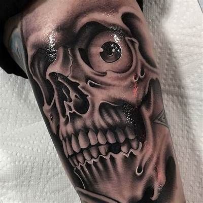 Black and gray skull tattoo | Skull Black And Grey Tattoos For Men, Evil Skull Tattoo, Skull Art Tattoo, Skull Sleeve Tattoos, Skull Sleeve, Evil Tattoos, Mens Shoulder Tattoo, Cool Chest Tattoos, Sketch Tattoo Design