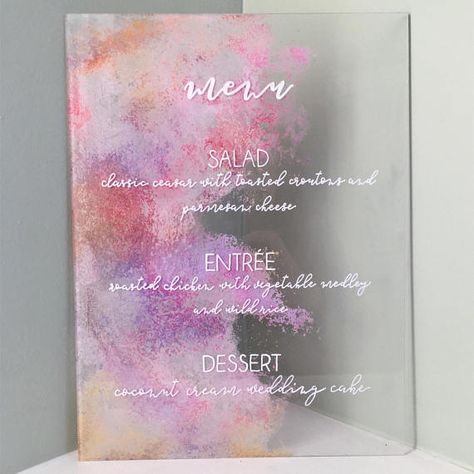 Wedding Signs Acrylic, Menu Acrylic, Menu Signage, Diy Wedding Menu, Acrylic Wedding Sign, Menu Wedding, Acrylic Signage, Acrylic Wedding, Pastel Wedding