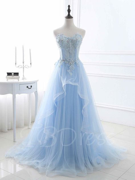 Court Train Prom Dress, Dresses Cosplay, Light Blue Wedding Dress, Prom Dresses Long Blue, Blue Wedding Dress, Chic Prom Dresses, Light Blue Prom Dress, Light Blue Wedding, Tulle Evening Dress