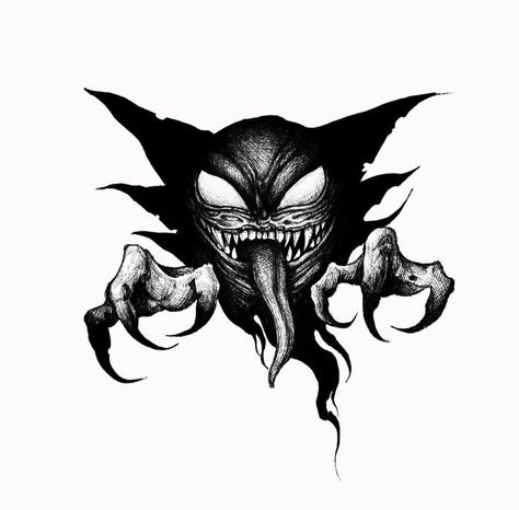 Marvel Tattoo Ideas, Gengar Tattoo, Haunter Pokemon, Darkside Tattoo, Dark Pokémon, Pitbull Tattoo, Tattoo Lettering Design, Demon Tattoo, Marvel Tattoos