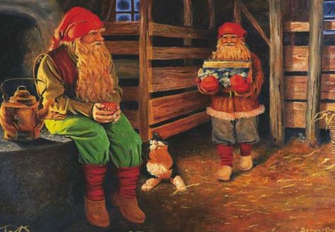 . Tomte Gnome, Bad Manners, Cat Christmas Cards, Norwegian Christmas, Creation Photo, Boxed Christmas Cards, Christmas Text, Elves And Fairies, Red Cap