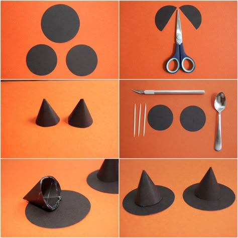 witch hats Diy Halloween Home Decor, Diy Halloween Dekoration, Strašidelný Halloween, Deco Halloween, Halloween Decor Diy, Homemade Halloween Decorations, Paper Hats, Easy Halloween Decorations, Easy Halloween Crafts