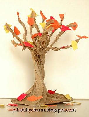 Paper Bag Trees...We made these but for the Spring season using green, pink and white tissue paper as leaves and flowers...Came out very cute! Tree Burning, Tree Project, Thankful Tree, Bush Craft, Crafts Holiday, Paper Lunch, Fall Trees, Burning Bush, Craft Images