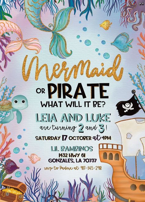 Mermaids And Pirates, Pirate Party Invitations, Pirate Birthday Invitations, Using Phone, Mermaid Invitations, Pirate Birthday Party, Party Box, Pirate Birthday, Pirate Theme