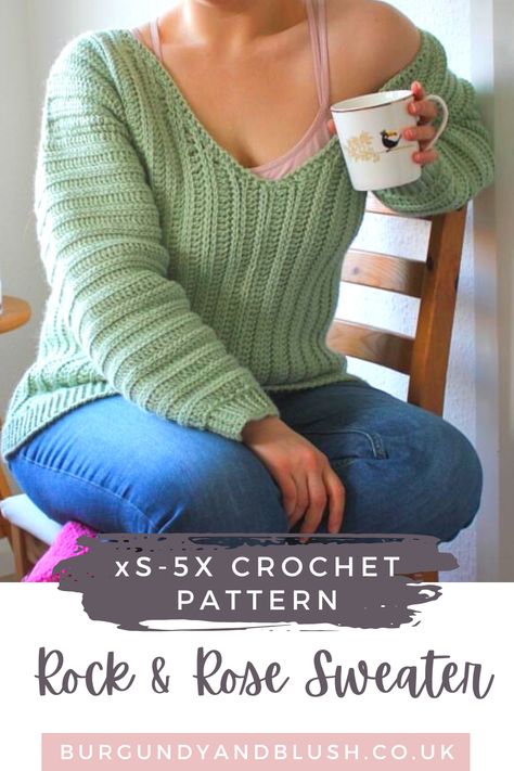 Crochet Deep V Neck Sweater Pattern, Cropped Crochet Sweater Pattern, Easy Granny Square Crochet, Cropped Crochet Sweater, Crochet Sweater Pattern, Mesh Hoodie, Rock Rose, Lion Brand Wool Ease, Crochet Jumper