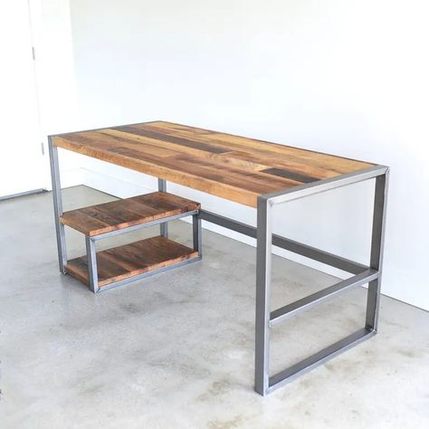 Reclaimed Wood Desk / Industrial Office Desk - Etsy Wood Metal Desk, Desk With Shelving, Industrial Wood Desk, Rustic Office Desk, Industrial Office Desk, Wood And Metal Desk, Desk Industrial, Wood Office Desk, Reclaimed Wood Desk