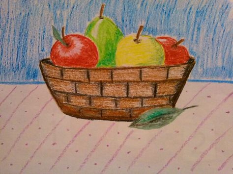 Fruit Basket Drawing For Kids, Overlapping Art, Flash Cartoon, Kid Drawings, Pencil Colouring, Nursery Drawings, Drawing Classes For Kids, Couples Doodles, Fruit Sketch