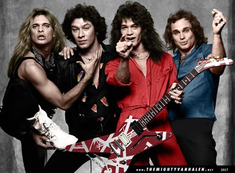 Van Halen - David Lee Roth, Alex Van Halen, Eddie Van Halen, and Michael Anthony. Michael Anthony Van Halen, 80s Hair Metal, Alex Van Halen, Famous Guitars, David Lee Roth, Greatest Rock Bands, Michael Anthony, David Lee, Music Pics